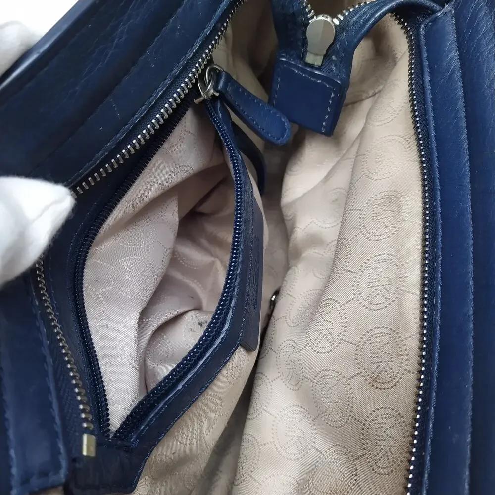 Michael Kors Blue Leather Zipper Closure Crossbody Bag
